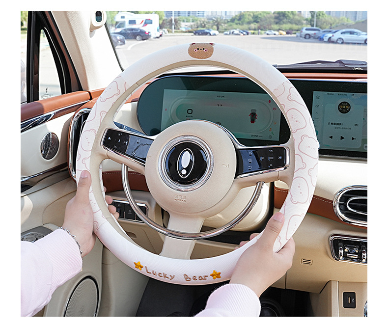 Car Steering Wheel Cover Cartoon Cute Bear and Rabbit Car Handle Cover Non-Slip and Comfortable Four-Season Universal Car Steering Wheel Cover