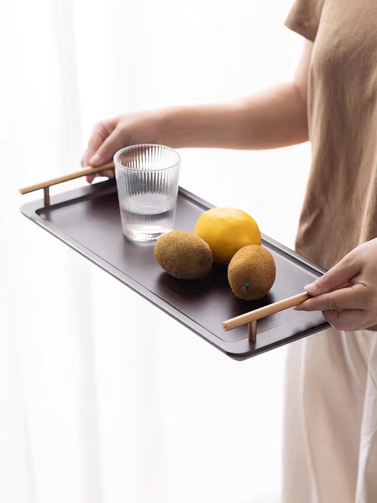 Bandeja de madera de bambú rectangular comercial hogar taza de agua bandeja con mango tarde té cena placa Hotel aromaterapia placa