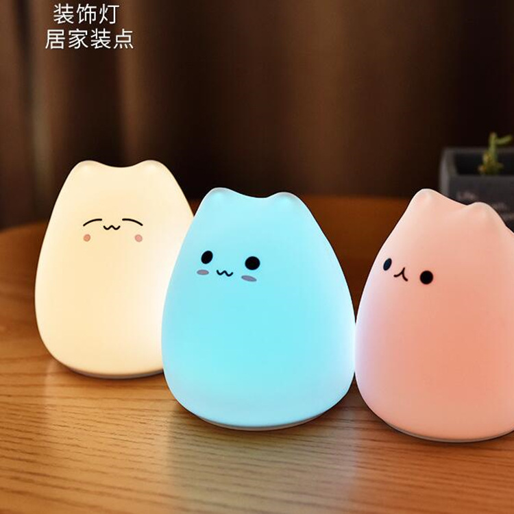 Mini cartoon cute cat silicone lamp creative battery colorful led color change Pat atmosphere light touch night light Mini cartoon cute cat silicone lamp creative battery colorful led color change Pat atmosphere light touch night light