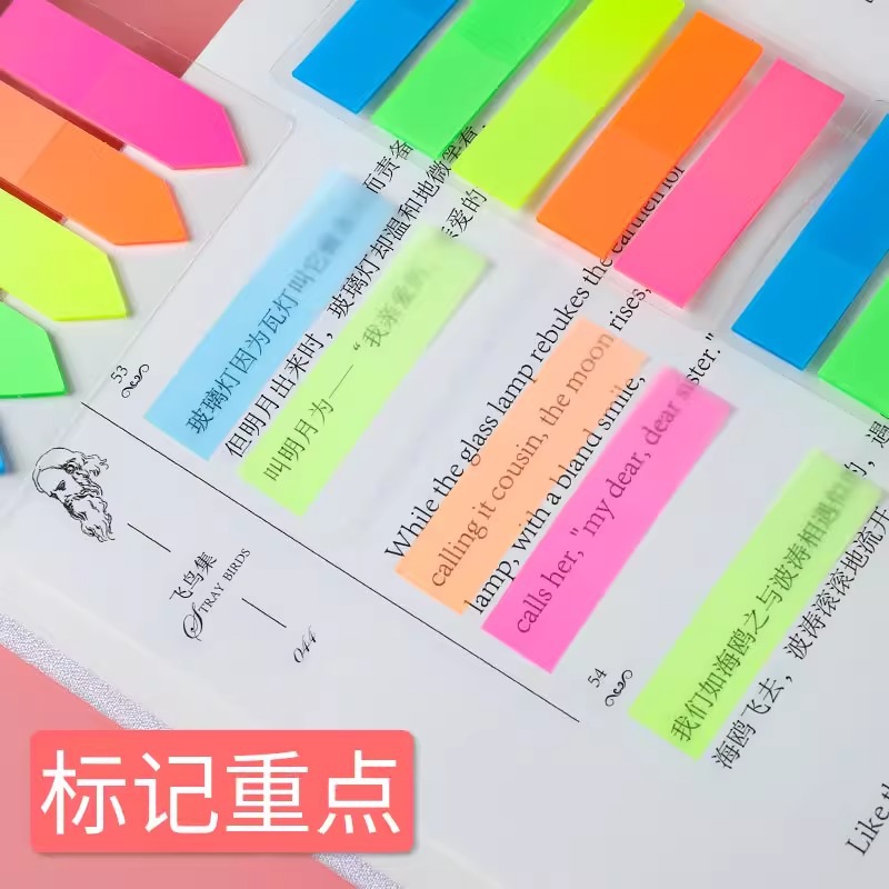 Indicador fluorescente de color verdadero etiqueta papel de nota etiqueta etiqueta de escritura etiqueta de plástico etiqueta de página transparente etiqueta fluorescente