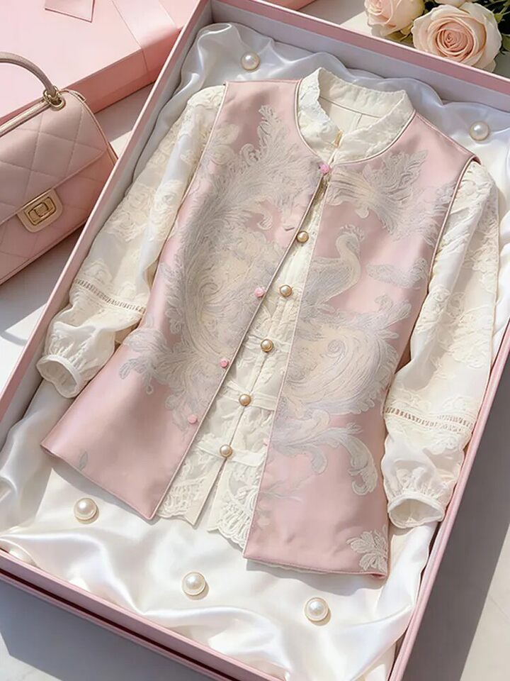 Áo gile nữ thêu hai mặt mặc được hai kiểu, dáng rộng phong cách retro — Áo gile hồng, Áo gile màu vàng chi tiết 11
