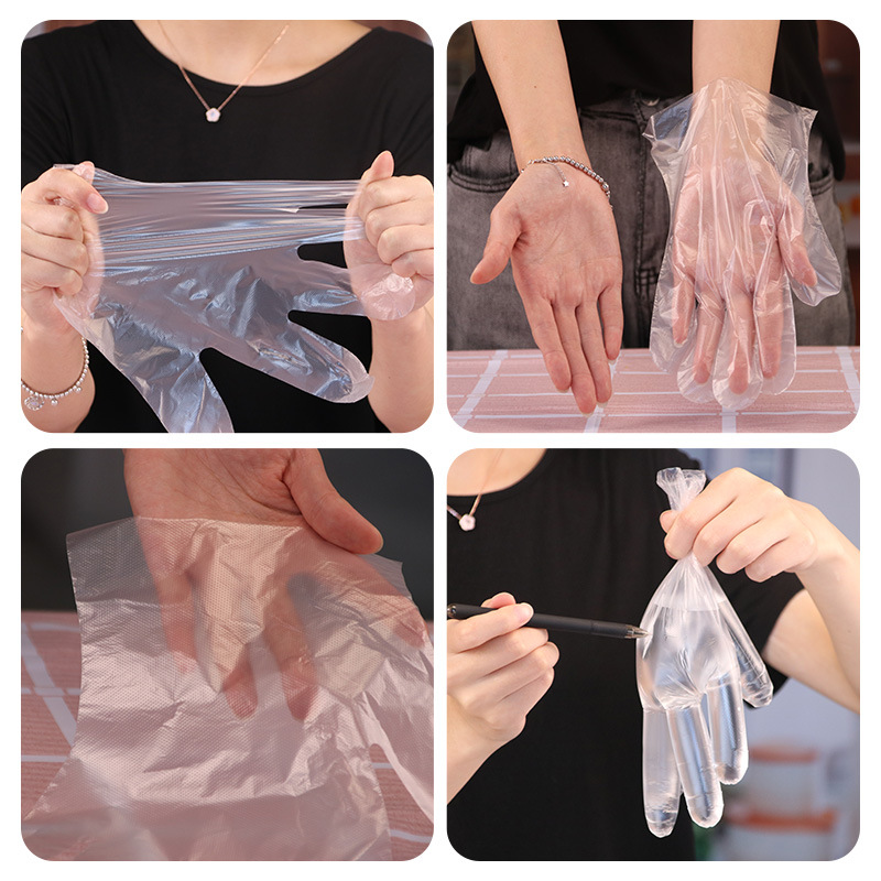 Guantes desechables PE en caja 500 piezas transparente engrosada y resistente de calidad alimentaria catering guantes de película para llevar