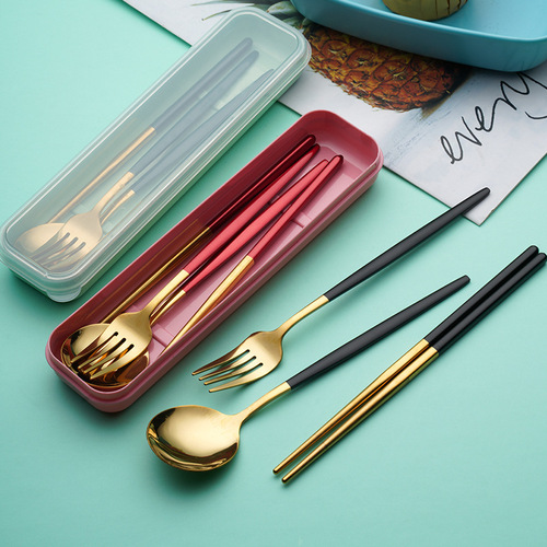 Portable Utensil Box, Best Selling Single Person Student Takeaway Travel Stainless Steel Chopsticks, Spoons, Forks Storage Box
