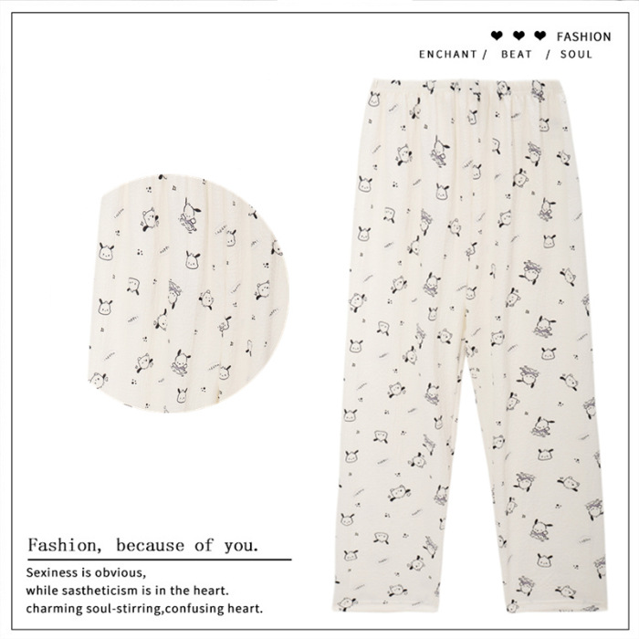 Pantalones de dibujos animados lindos pantalones de pijama elásticos de cintura estudiantil en casa pantalones largos de primavera y otoño de verano para mujeres pantalones casuales