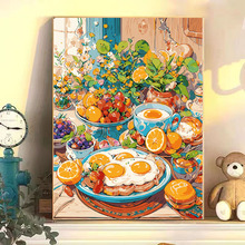 新款美食数字油画diy儿童动漫减压动手简单涂色涂鸦丙烯装饰挂画