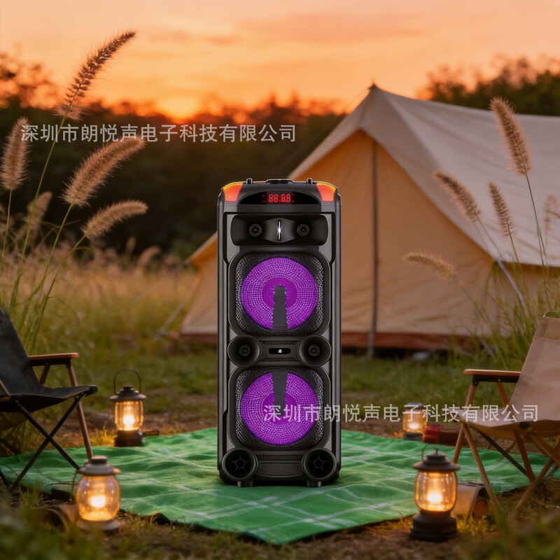 Spring Hot-Selling Outdoor Party Bluetooth Speaker with Dual 8inch Remote-Controlled Rgb Light Effects for Square Dancing and Karaoke