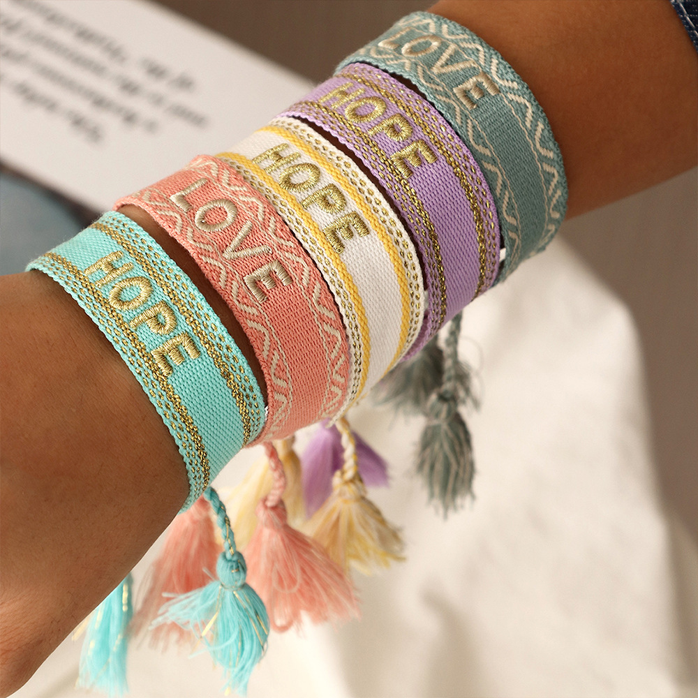 Ethnic Trend Hand-woven Retro Embroidery Love Letter Tassel Hand Rope Bracelet display picture 15