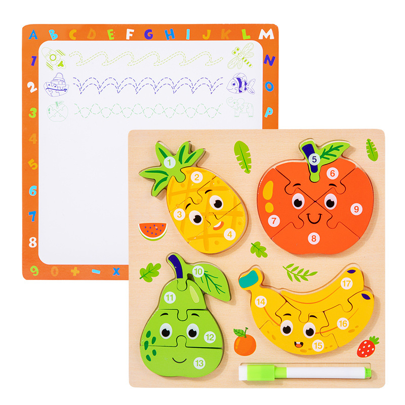 Tablero de rompecabezas de animales hecho a mano para bebés y niños, juguete de regalo de forma de rompecabezas cuatro en uno, madera de rompecabezas de educación temprana Montessori