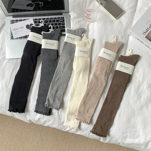 Maillard Cub Socks for Children Spring Korean Style Lace brown Grey Socks Vertical Striped Mid-Cylinder Jk White Stacked Socks