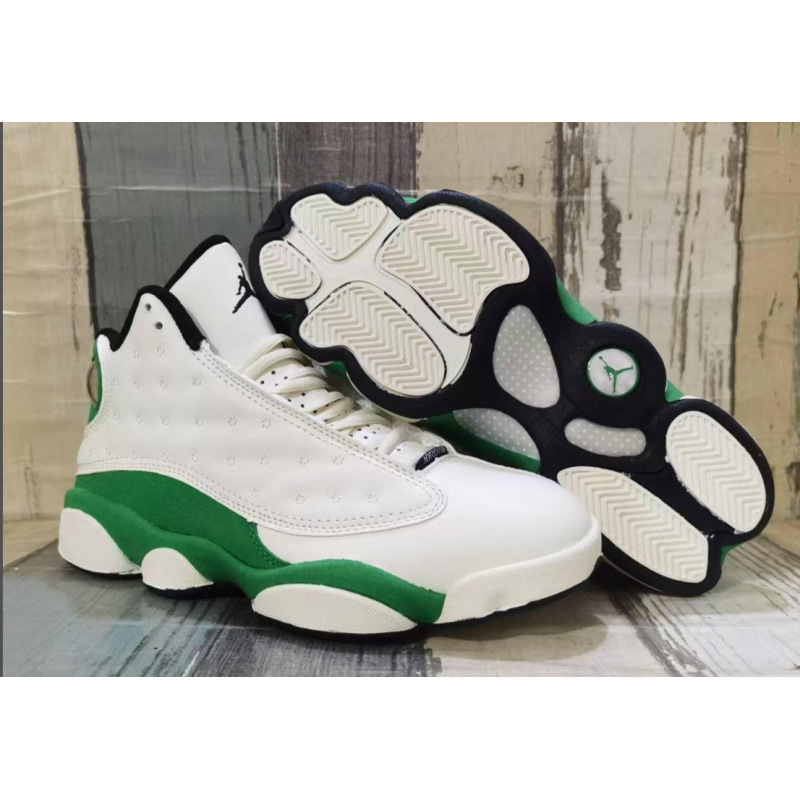 Putian Chunyuan AJ13 alto impacto blanco, verde y negro zapatos de baloncesto para gatos resistentes al desgaste, zapatos de carreras para parejas para hombres y mujeres