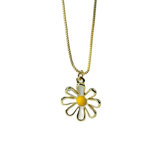 Korean Fashion Oil Drop Small Daisy Pendant Women's Sweet Jewelry Gift Necklace Clamboy Chain Niche Design Gift Girlfriend