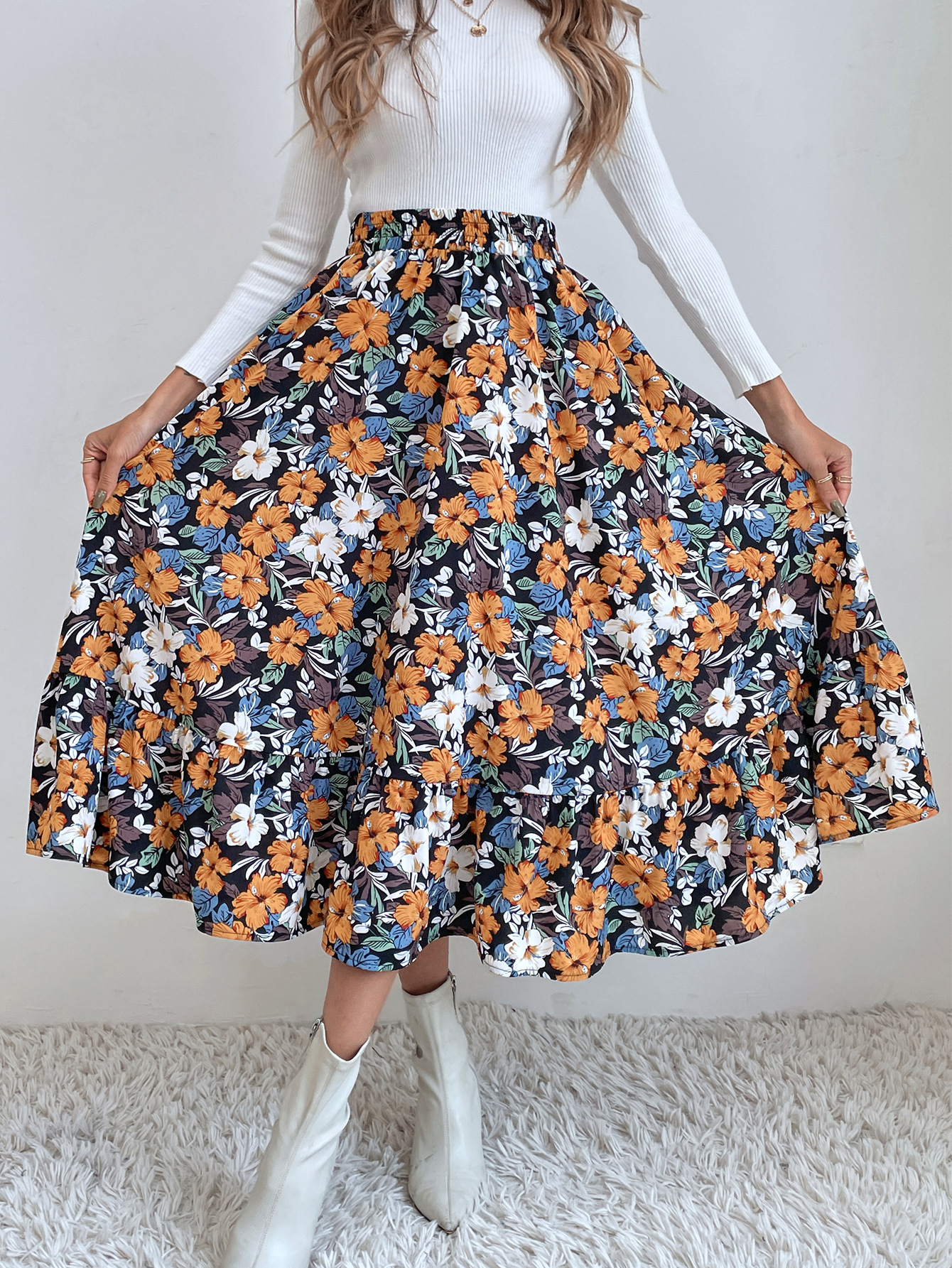 182g Weight Midi Dress Dress Length Type Skirt Dresses Type Spandex, Polyester Fabric Type High Waist Waist Line Inelastic Elasticity Holiday, Daily Occasion Regular Fit Fit Type Ditsy Floral, Leopard Pattern Spring, Autumn Season Women's Gender Casual, Streetwear Style Spring Autumn Casual Streetwear Ditsy Floral Leopard Spandex Polyester Midi Dress Skirts 43