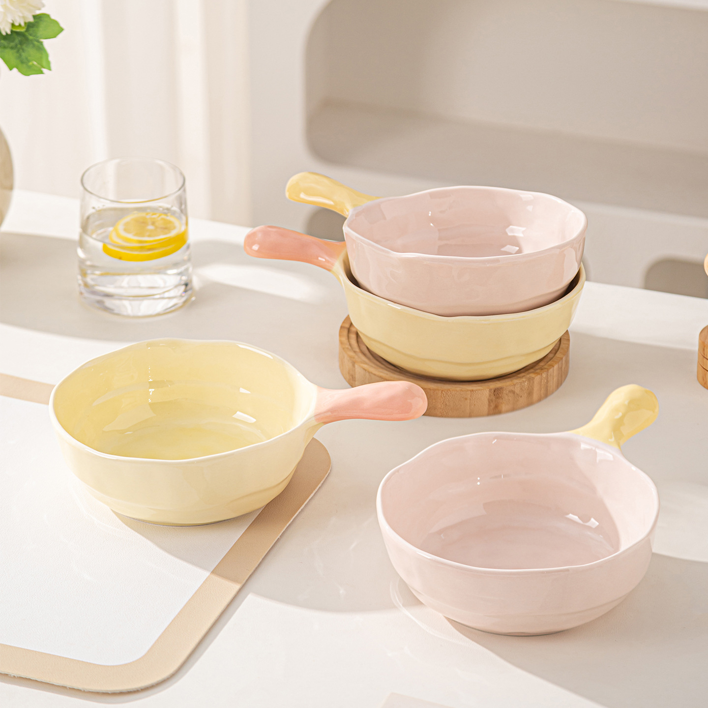 Ins de alto valor facial crema de viento mango doméstico tazón de cerámica para asar tazón de desayuno de una persona tazón de fideos bolos de cerámica cubiertos