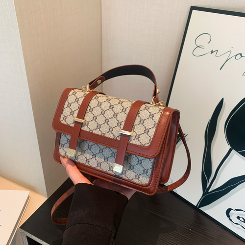 Retro Print Shoulder Bag, Personal Style, Simple Crossbody Bag, Trendy Fashion, Small Square Handbag