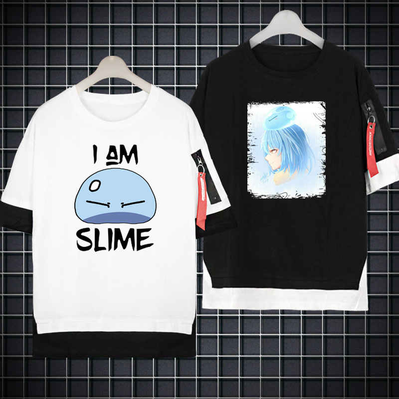 About I Reincarnated as a Slime Animation Peripheral Summer Trendy Men's and Women's Fake Two-Piece T-Shirt Short Sleeves About I Reincarnated as a Slime Animation Peripheral Summer Trendy Men's and Women's Fake Two-Piece T-Shirt Short Sleeves