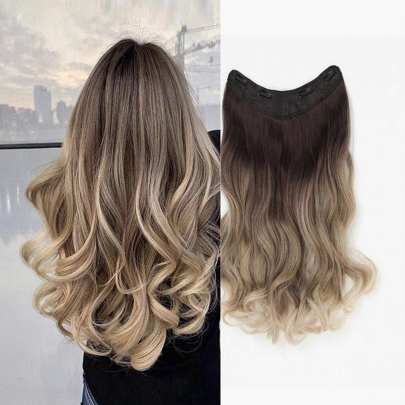 Long Hair Wig for Women, One-Piece V-Shaped Hair Extension, Fluffy Invisible Seamless Patch, Large Wavy Gradient Hair Piece