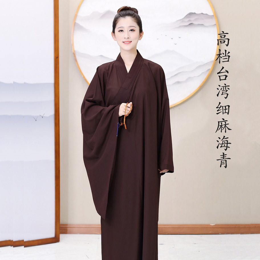 海青居士服女台湾麻海清黄黑咖啡色禅修僧服男不透明不易皱垂感好-阿里巴巴