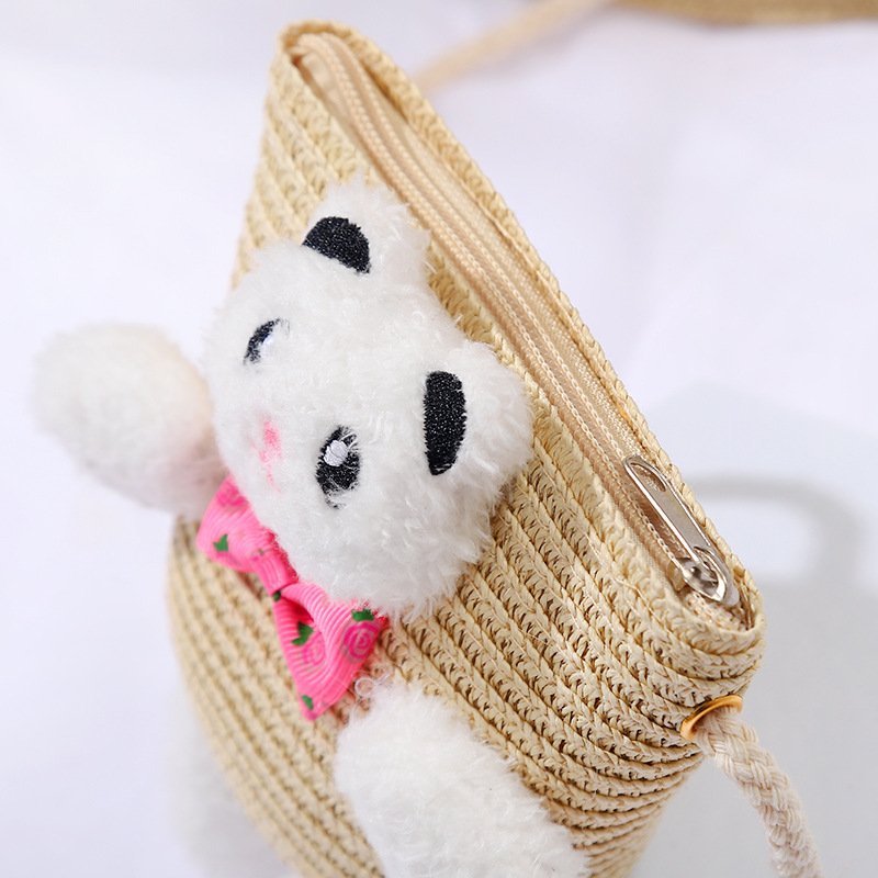 138g Weight Weave Fashion Element Zipper Closure Type Single Shoulder Strap Strap Type Straw Bag Bags Type Casual, Holiday Occasion Straw Material Animal, Cartoon Pattern Spring&Summer Season Kid'S Gender Cute Style Round, Bucket Shape Kid'S Straw Animal Cartoon Cute Weave Round Bucket Zipper Straw Bag 28