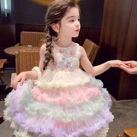 女童公主连衣裙2025年夏季新款洋气礼服儿童蓬蓬裙外穿萌甜美风