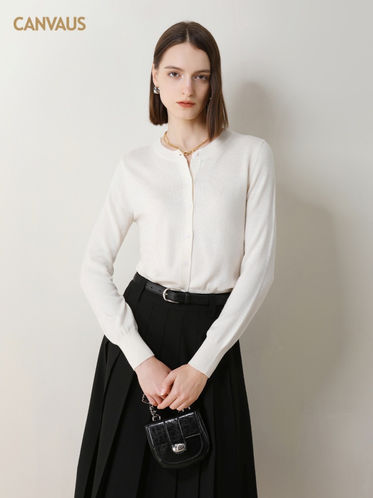 CANVAUS nuevo suéter casual de lana de las mujeres sueltas de color sólido suave glutinoso agradable para la piel de otoño e invierno cardigan superior