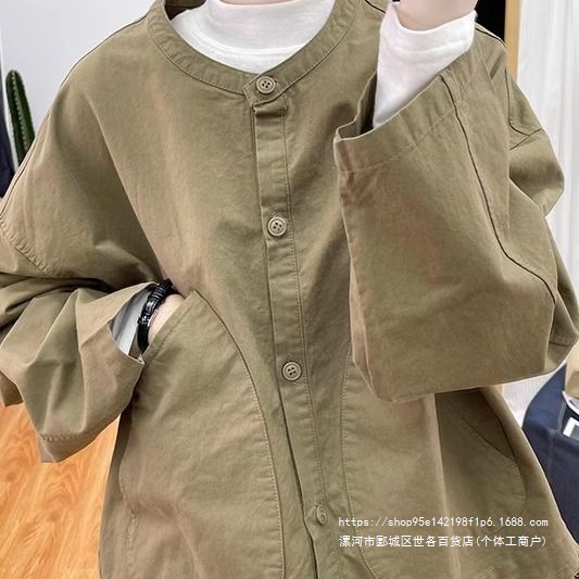 秋装复古立领宽松棉质外套女式开衫2026韩系显瘦上衣百搭休闲夹克