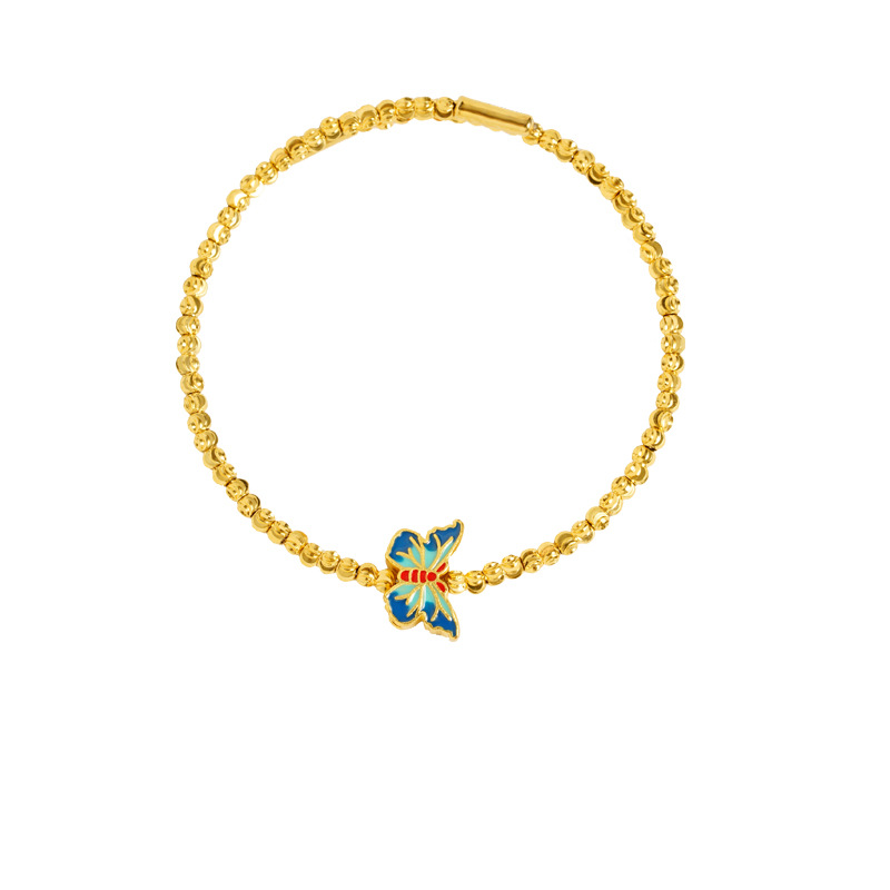 La antigua pulsera de mariposa de aceite de gota azul quemada con cuentas láser de oro francés antiguo de Vietnam no se desvanece durante mucho tiempo, fábrica de lujo ligero retro al por mayor