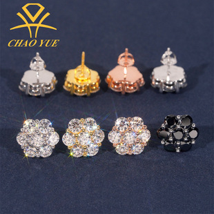 European and American Hip-Hop New Flower 15mm Full Diamond Personalized Earrings High-End S925 Silver Moissanite Earrings Wholesale