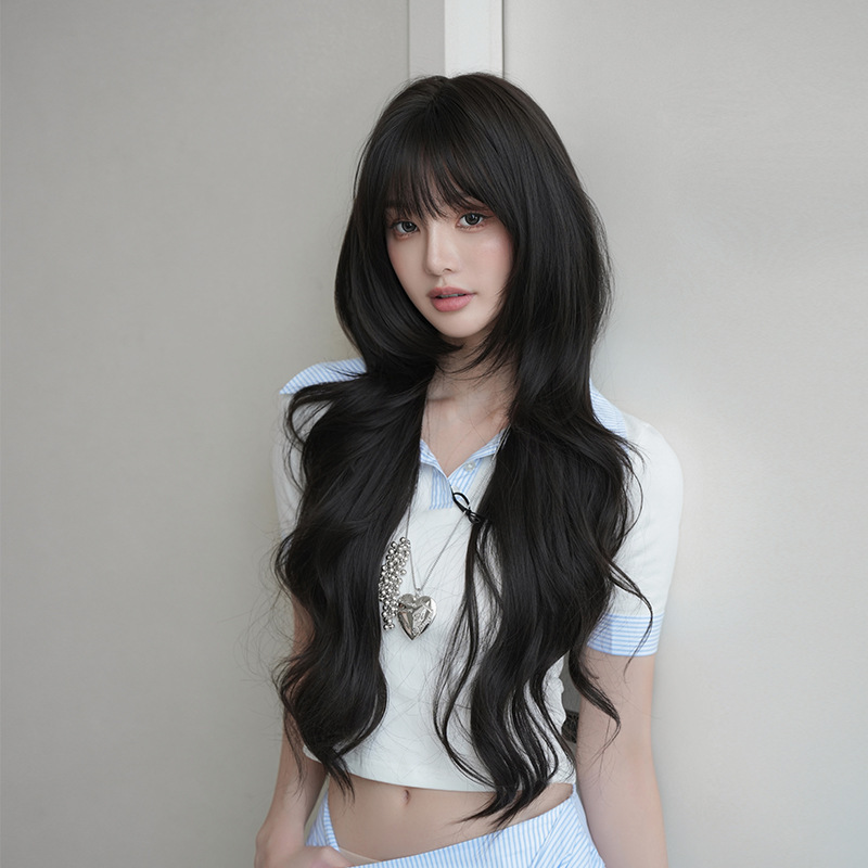 Autumn and Winter New Cross-Border Wig for Women, Long Curly Hair, Black Big Waves, Synthetic Fiber, High-Quality High-Temperature Silk, Internet Celebrity Hair