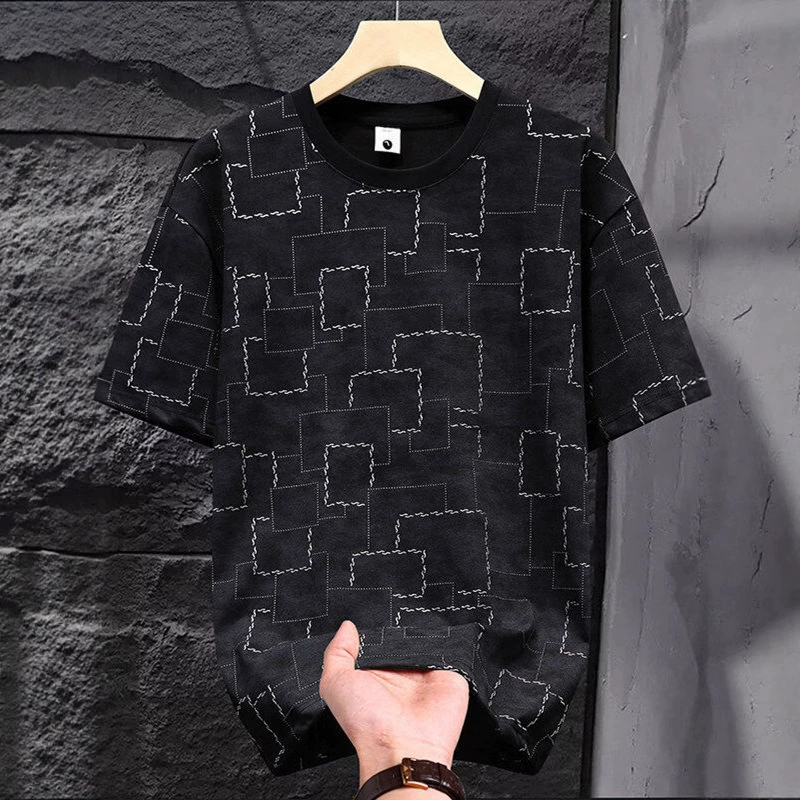 Мужская клетчатая футболка с короткими рукавами TikTok Live, модная стильная свободная повседневная роскошная футболка с круглым вырезом