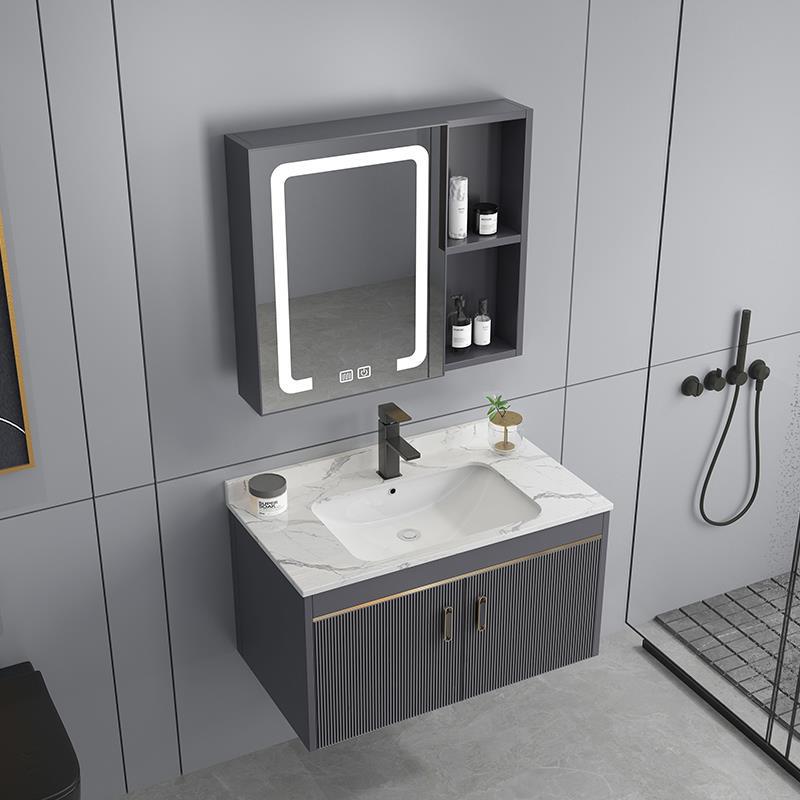 Luz de lujo espacio de aluminio cuarto de baño combinación cerámica integrado lavabo hogar lavabo gabinete combinación lavado Mesa lavabo gabinete