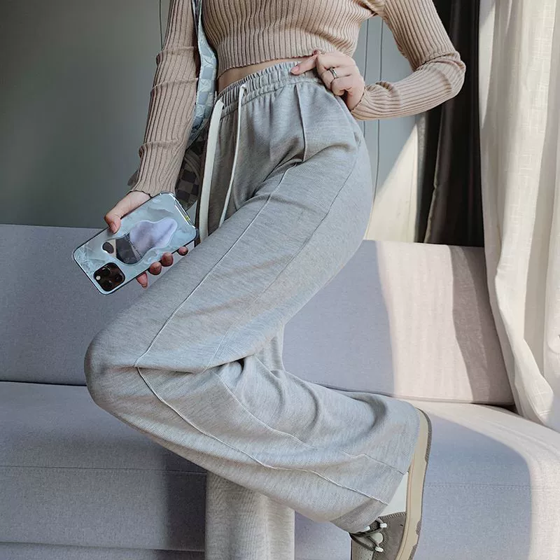 [Брюки из Кашемирового волокна] 2023 Осенние женские новые кашемировые широкие брюки с вертикальной линией для похудения из волокна