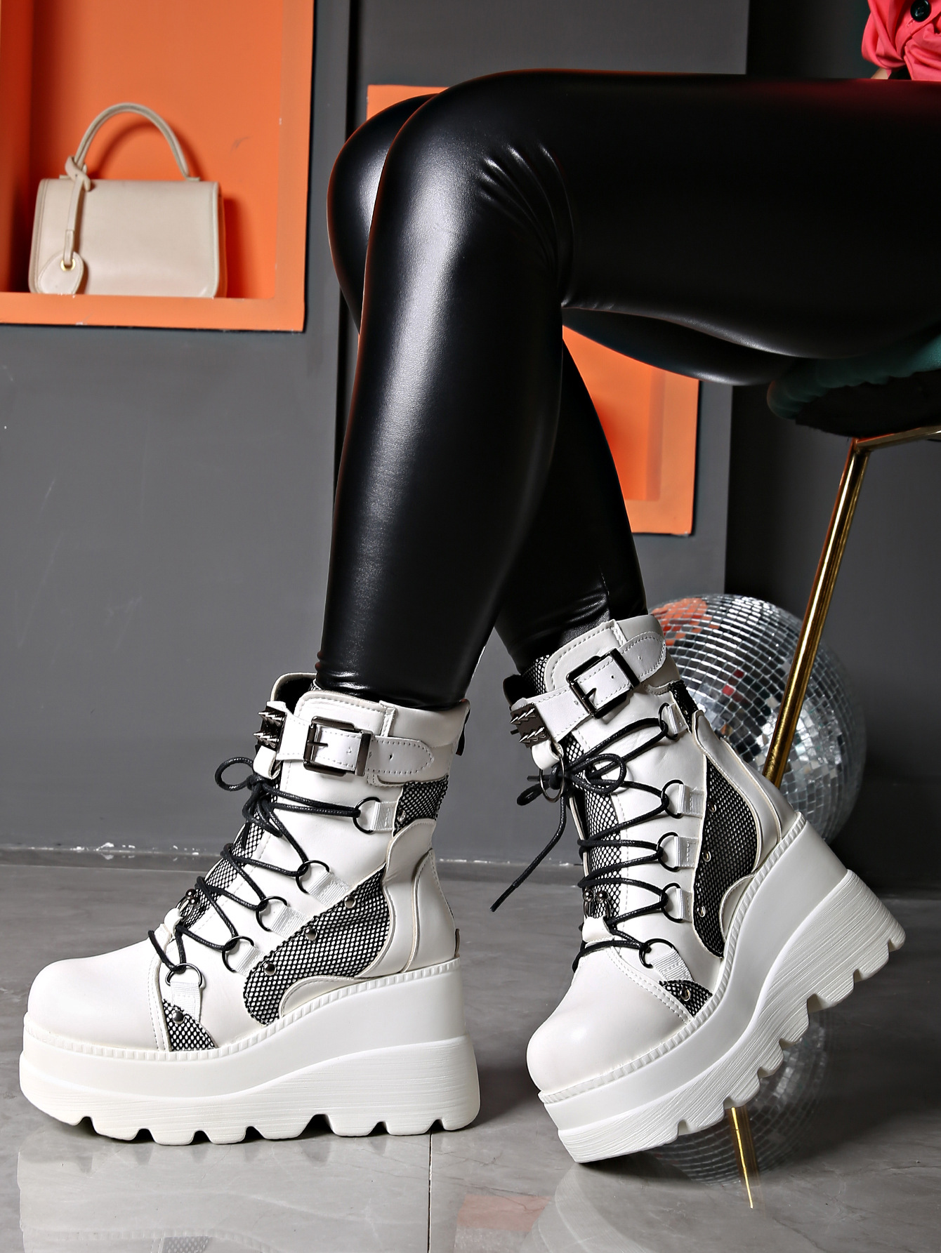 Women's Shoes wedge heel Martin boots women 2024 new pink thick sole large size fashion short boots women dark rivets_voghion.com