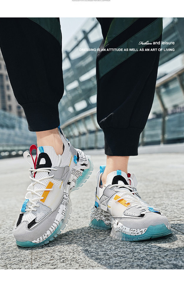 Giày sneaker nam cổ thấp đế dày tăng chiều cao, thân lưới thoáng khí, buộc dây, phong cách thường ngày — Màu be, Màu trắng, Màu đen chi tiết 13