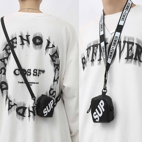 Japanese ins cool mini crossbody shoulder bag Hong Kong style coin key bag card bag hanging neck Bluetooth headphone bag