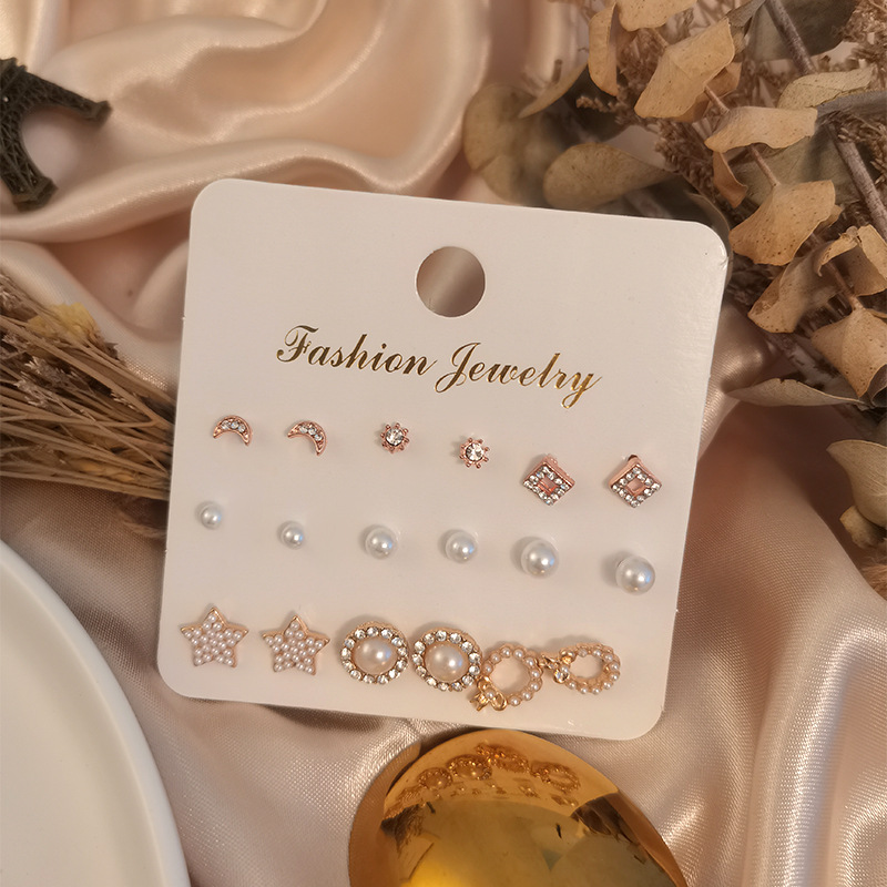 Korean New Simple Accessories Ins Style 9-piece Set Pearl Zircon Earrings Earrings Jewelry For Girls Factory Wholesale display picture 1