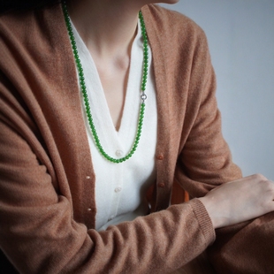 Jin Yu Tang Boutique Hetian Jade-Old Material Spicy Yang Green Jasper Three Necklaces Full of Crystal Run