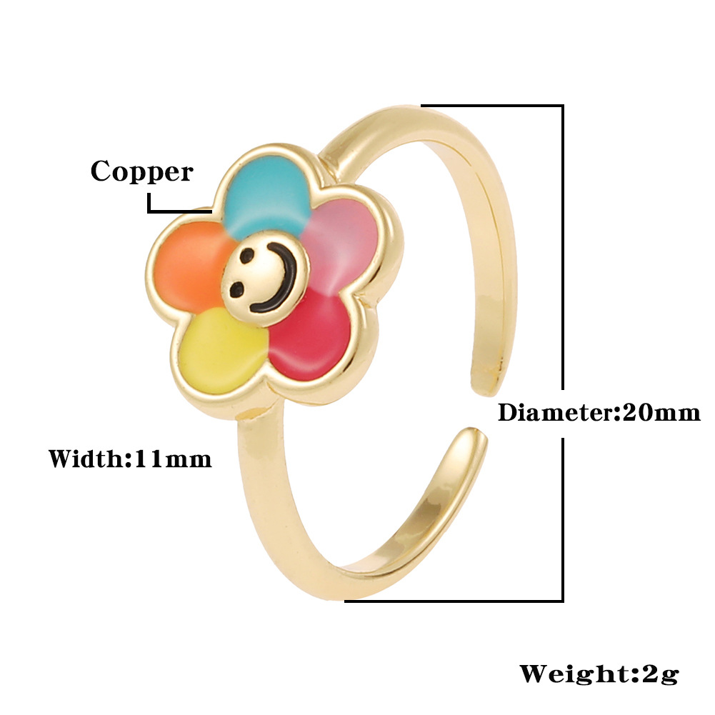 Fashion Smiley Face Flower Copper Open Ring Plating Copper Rings