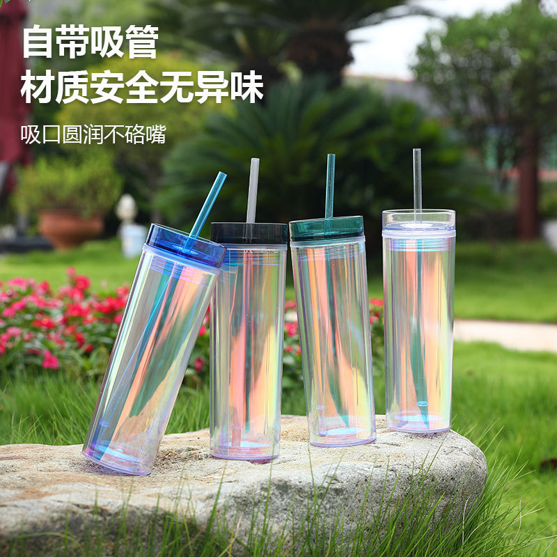 Fabricante directo de tazas de paja coloridas tazas de bebidas frías pueden al por mayor niñas de alto valor facial tazas de agua deportivas de dos capas