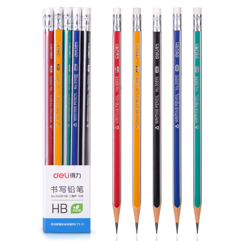 Pencil (deli) 33408 Triangular Writing Pencil, 10 pcs/box, HB or 2B for Children