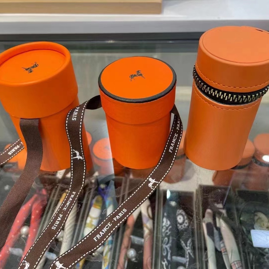 牛皮纸筒橙色小圆筒小丝巾礼盒丝带绑带精美丝巾盒