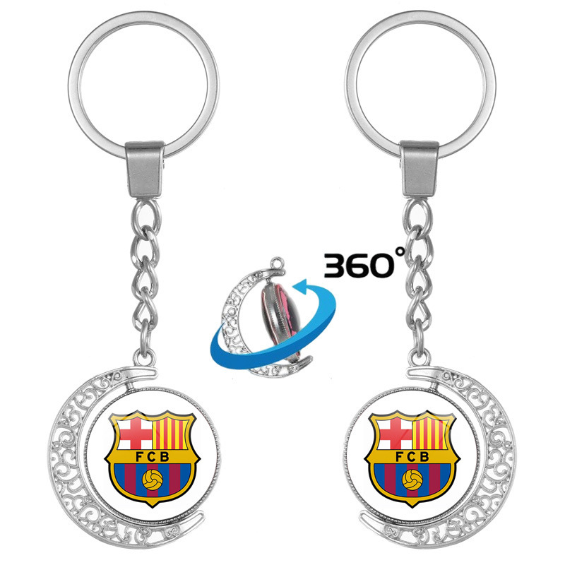 Cross-border European Football Club Double-sided Time Gem Moon Key Chain Pendant Royal Barcelona Manchester United Gift