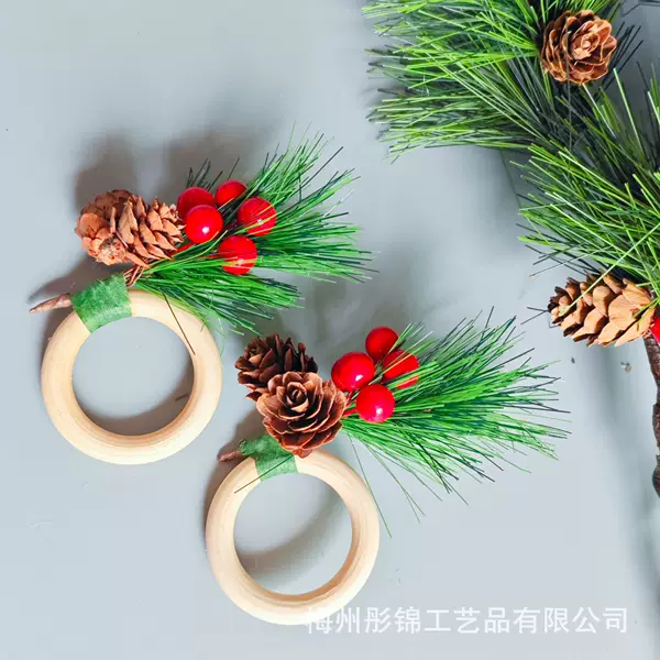 Amazon Cross-Border Christmas Napkin Ring Table Decoration Pine Cone Napkin Ring Pine Cone Grass Ring Napkin Buckle Pine Needles