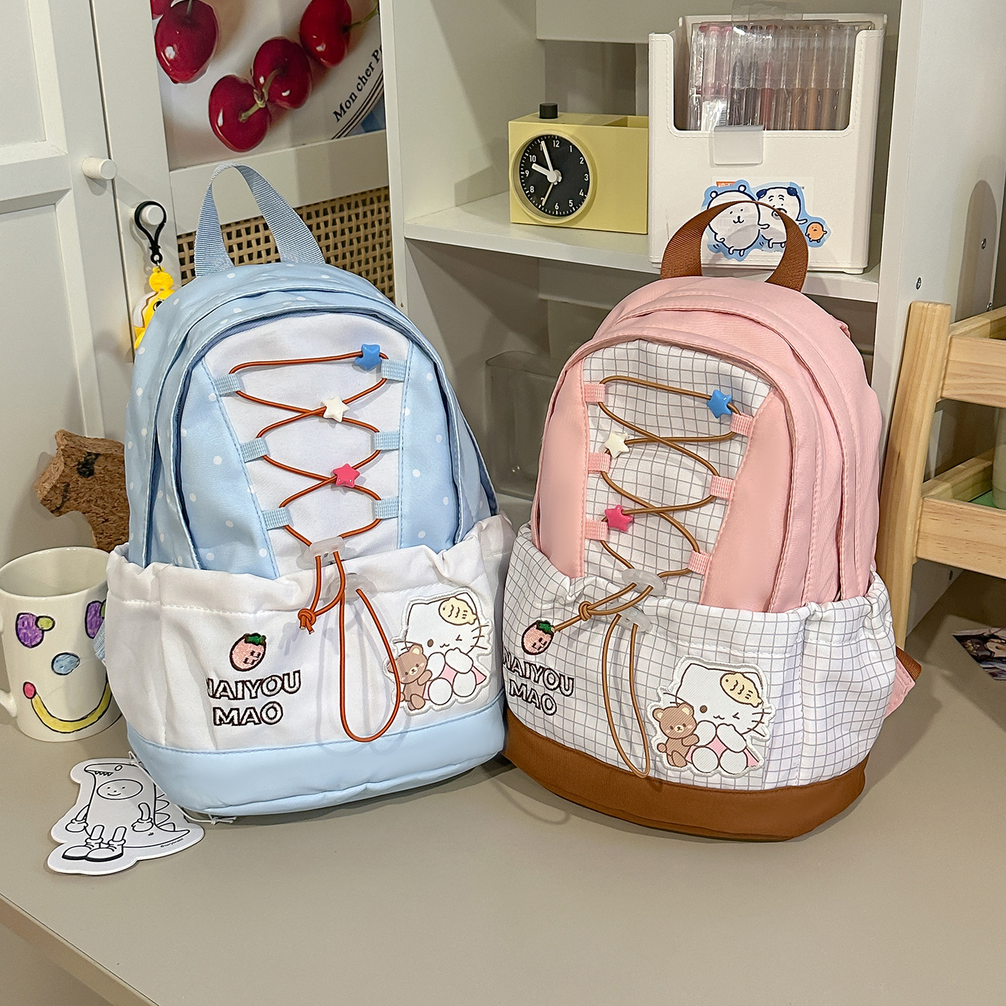 Cute Cat-themed Girls' School Backpack in Macaron Colors, Lightweight Elementary School Storage Backpack