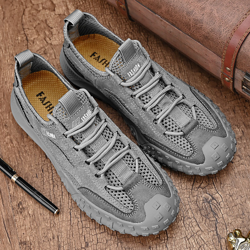 Men's  Summer New Lightweight Breathable Anti-Slip Soft Sole Genuine Leather Outdoor Casual Air Shoes