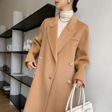气质修身中长款西装领双面羊毛大衣外套女赫本风秋冬新款纽扣毛呢