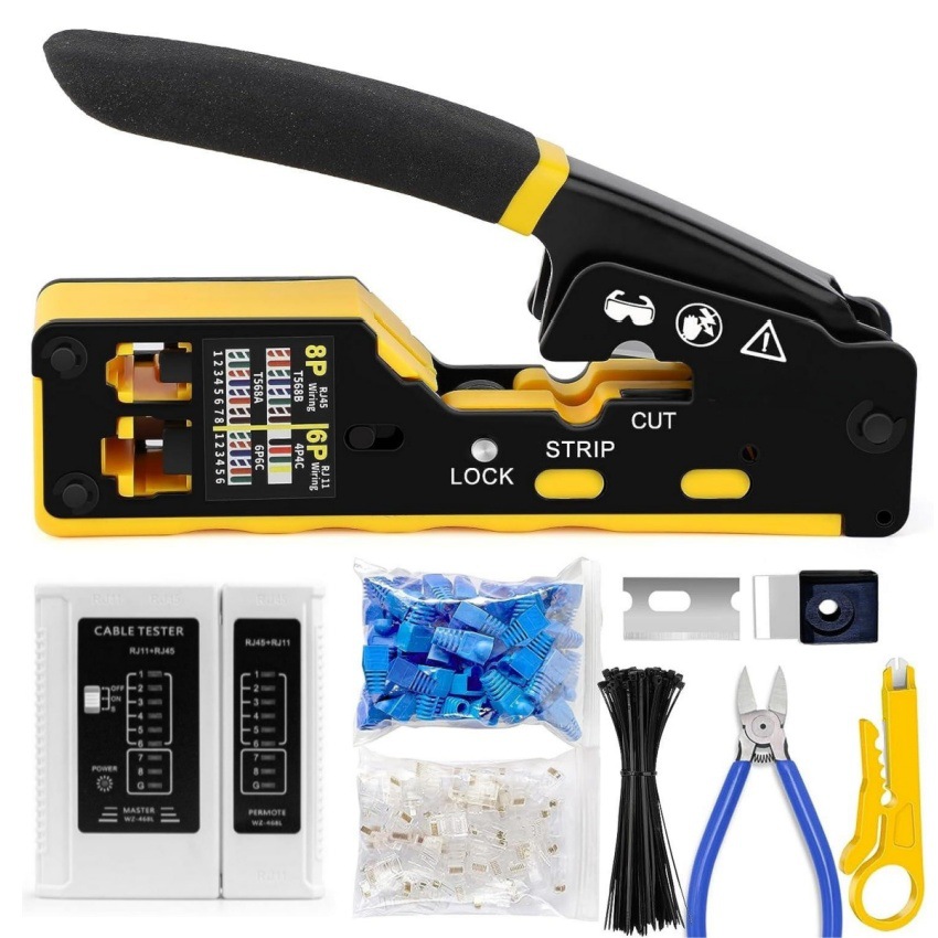 RJ45 다기능 네트워크 클램프 슈퍼 5 크리스탈 헤드 8P6P 네트워크 도구 블레이드 매칭 조합 스루 홀 클램프