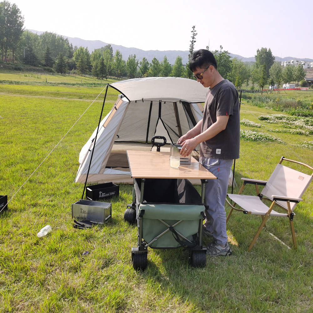 工厂批发FW3019R带table的户外营地拖车铝合金小桌子配套折叠推车