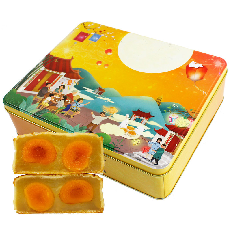 完整双蛋黄豆沙双黄白莲蓉月饼铁礼盒装送团购广式月饼员工代加工