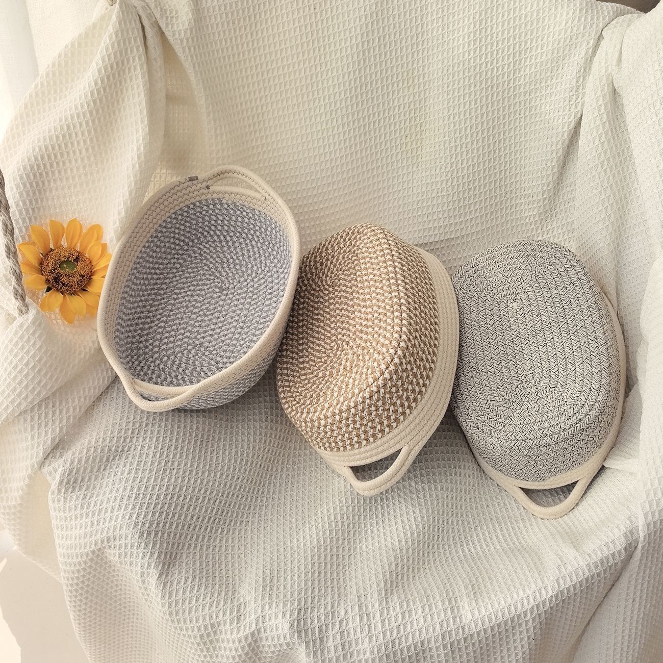 Cesta de almacenamiento Cesta de almacenamiento Cesta de almacenamiento de mano ovalada de juguete de bocadillos trenzados de cuerda de algodón