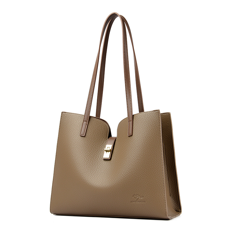 Cross-Border Genuine Leather Large Capacity Shoulder Tote Bag For Women, Casual Commuter Bag, Trendy Versatile Luxury Briefcase Underarm Bag - Thumbnail 2